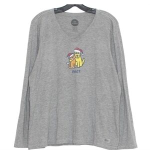 Life is Good Vneck Holiday "Peace" Dog & Cat Long Sleeve Sz‎ XL Crusher T…